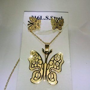 Gold butterfly jewelery set